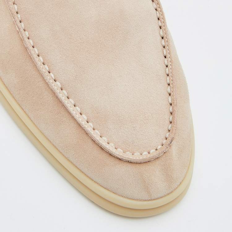 مملوكة مسبقًا Loro Piana Pink Suede Summer Charms Walk Slip On Loafers Size 41