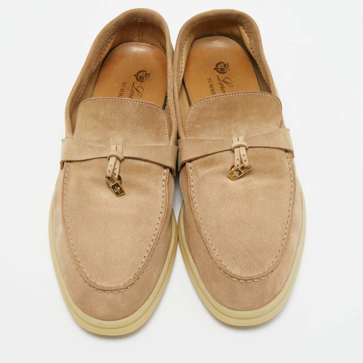 Pre Owned Loro Piana Beige Suede Summer Charms Walk Loafers Size 39.5