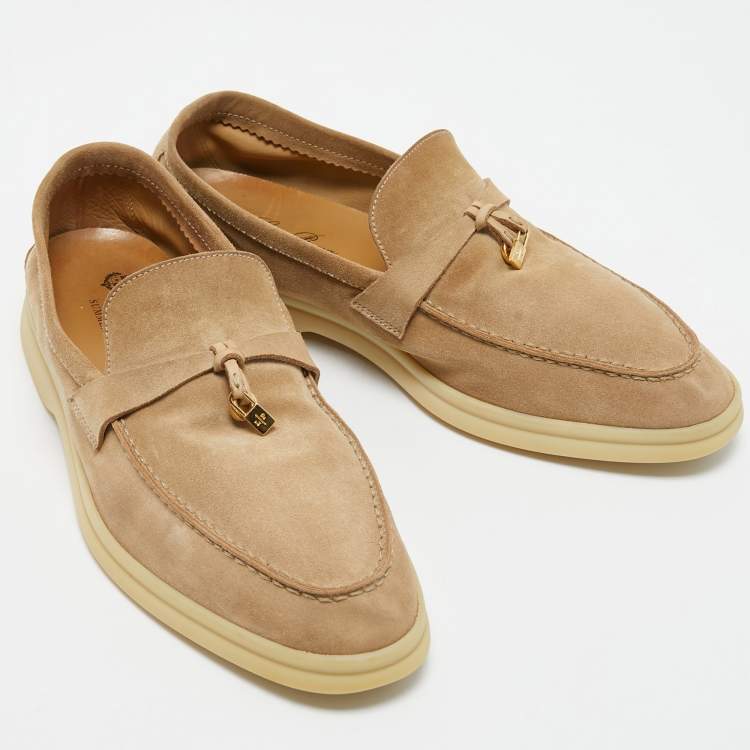 Pre Owned Loro Piana Beige Suede Summer Charms Walk Loafers Size 39.5