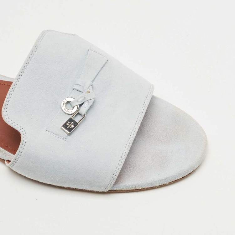 Pre Owned Loro Piana Blue Suede Summer Charm Flat Slides Size 40 