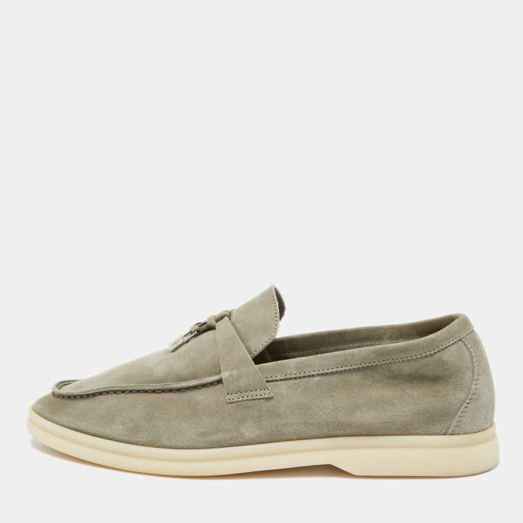 Pre Owned Loro Piana Light Green Suede Summer Charms Walk Loafers Size 38