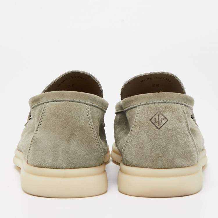 Pre Owned Loro Piana Light Green Suede Summer Charms Walk Loafers Size 38