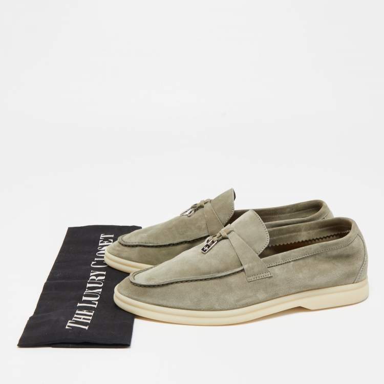 Pre Owned Loro Piana Light Green Suede Summer Charms Walk Loafers Size 38