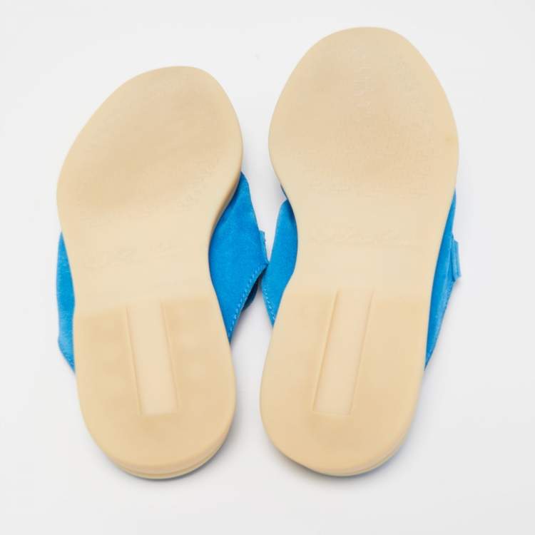 Pre Owned Loro Piana Blue Suede Babouche Charms Walk Mules Size 37