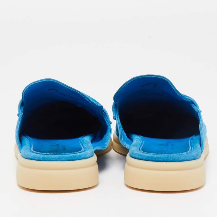 Pre Owned Loro Piana Blue Suede Babouche Charms Walk Mules Size 37