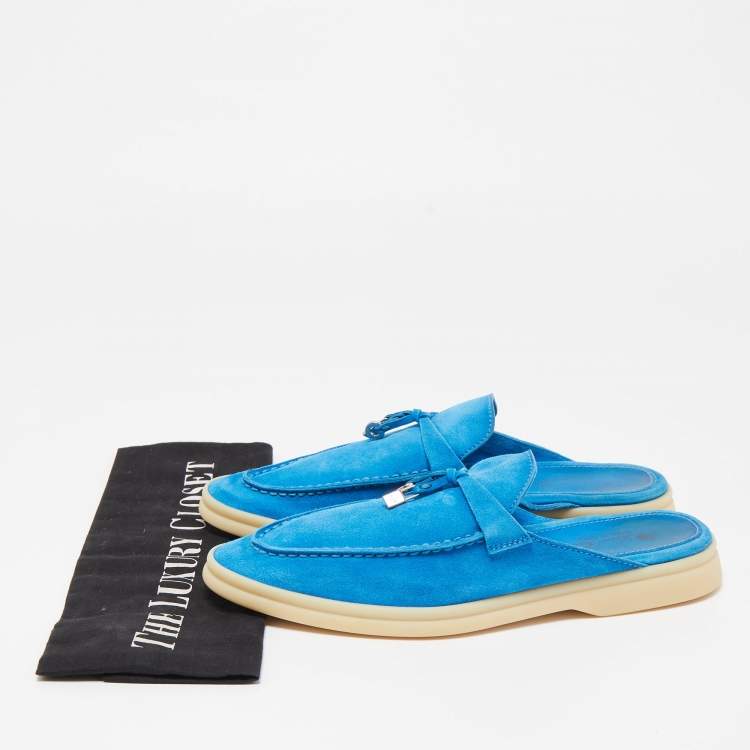 Pre Owned Loro Piana Blue Suede Babouche Charms Walk Mules Size 37