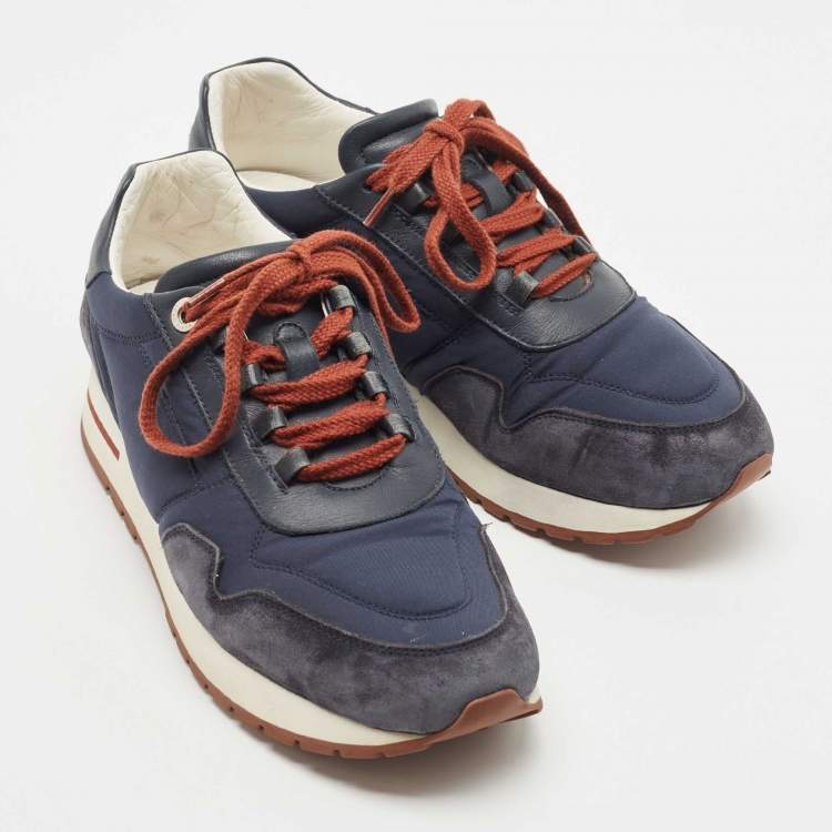 Pre Owned Loro Piana Navy Blue Nylon and Suede Sneakers Size 38.5