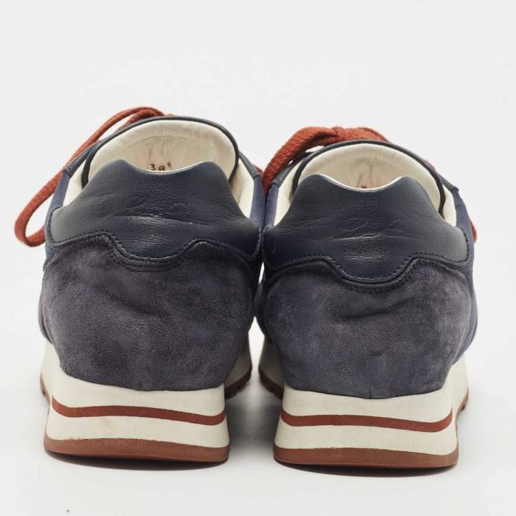 Pre Owned Loro Piana Navy Blue Nylon and Suede Sneakers Size 38.5