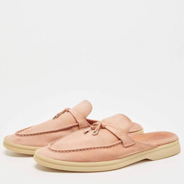 مملوكة مسبقًا Loro Piana Pink Suede Babouche Charms Walk Mules Size 38