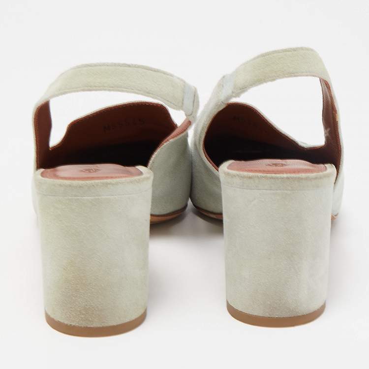 Pre Owned Loro Piana Grey Suede Summer Charms Walk Slingback Pumps Size 38.5