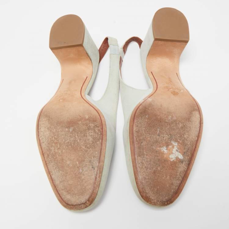 Pre Owned Loro Piana Grey Suede Summer Charms Walk Slingback Pumps Size 38.5