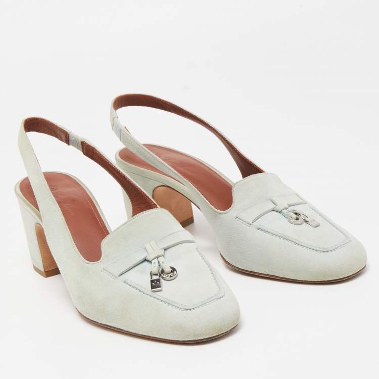 Pre Owned Loro Piana Grey Suede Summer Charms Walk Slingback Pumps Size 38.5