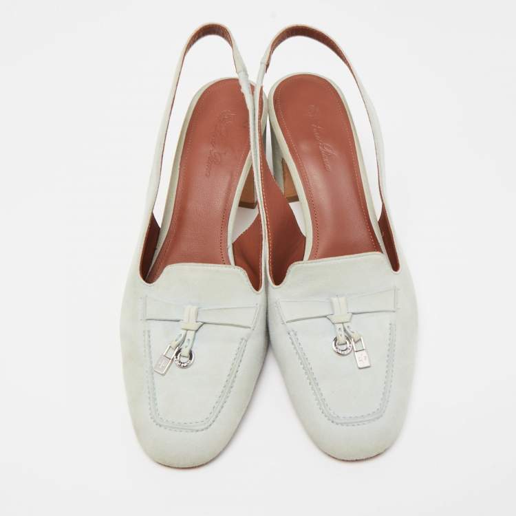Pre Owned Loro Piana Grey Suede Summer Charms Walk Slingback Pumps Size 38.5