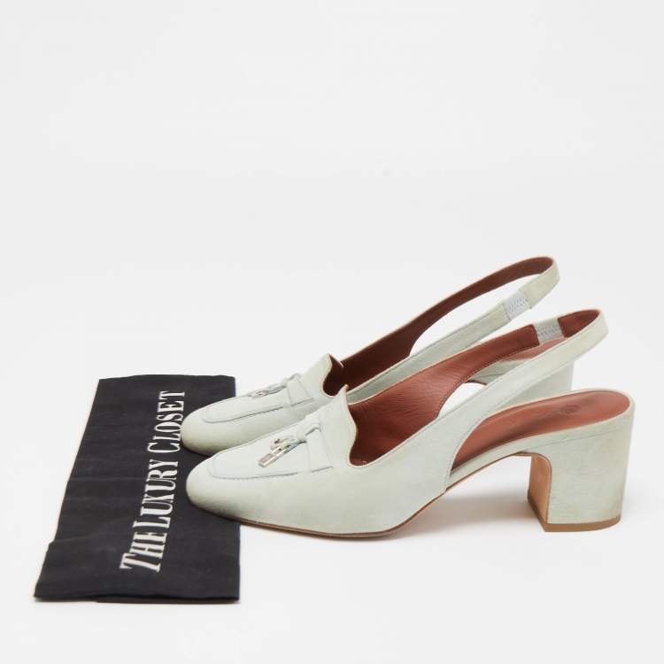 Pre Owned Loro Piana Grey Suede Summer Charms Walk Slingback Pumps Size 38.5