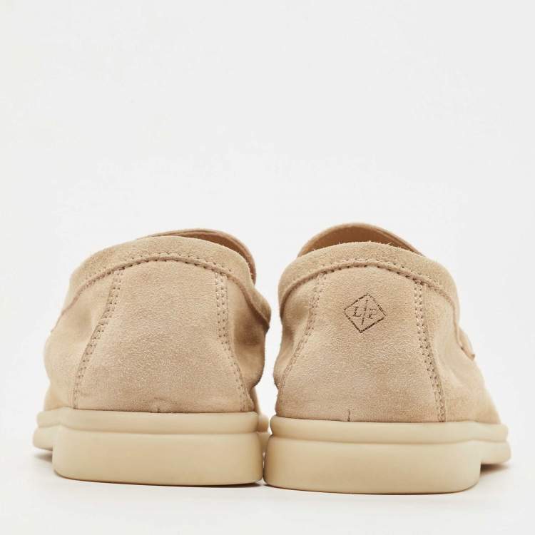 Pre Owned Loro Piana Beige Suede Summer Charms Walk Loafers Size 37.5
