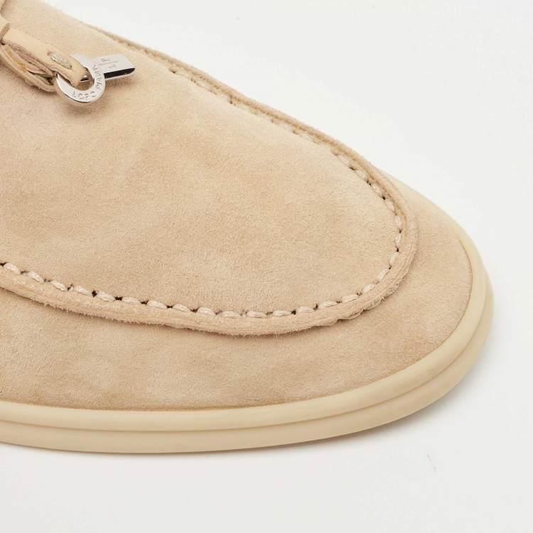 Pre Owned Loro Piana Beige Suede Summer Charms Walk Loafers Size 37.5