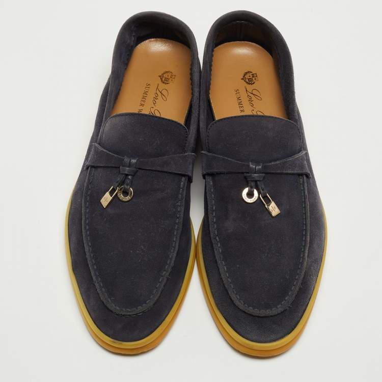 Pre Owned Loro Piana Navy Blue Suede Summer Charms Walk Slip On Loafers Size 39