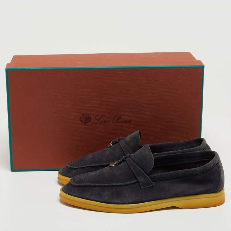 Pre Owned Loro Piana Navy Blue Suede Summer Charms Walk Slip On Loafers Size 39