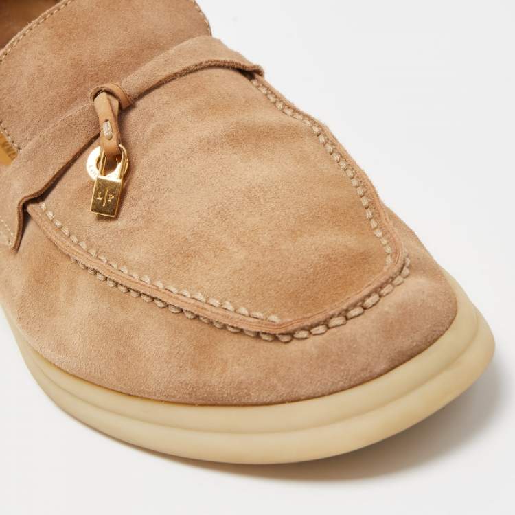 Pre Owned Loro Piana Brown Suede Summer Charms Walk Loafers Size 38.5