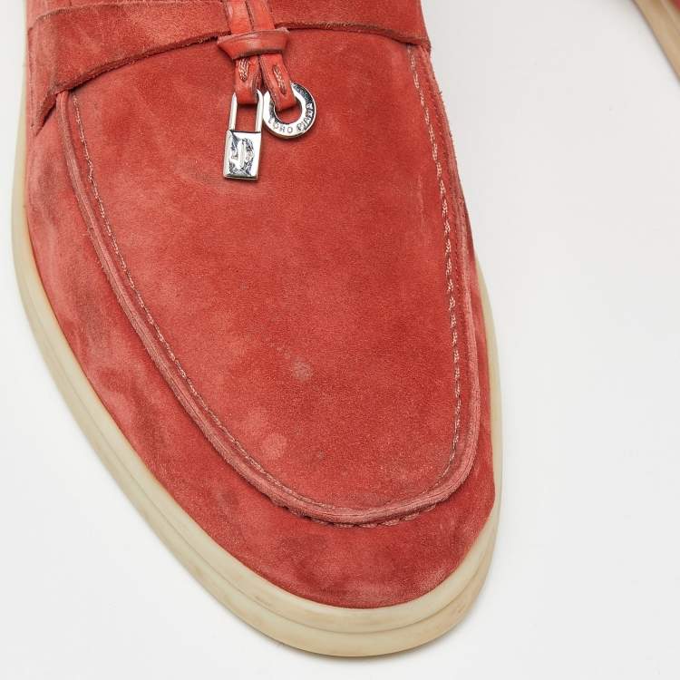 Pre Owned Loro Piana Orange Suede Summer Charms Walk Slip On Loafers Size 39
