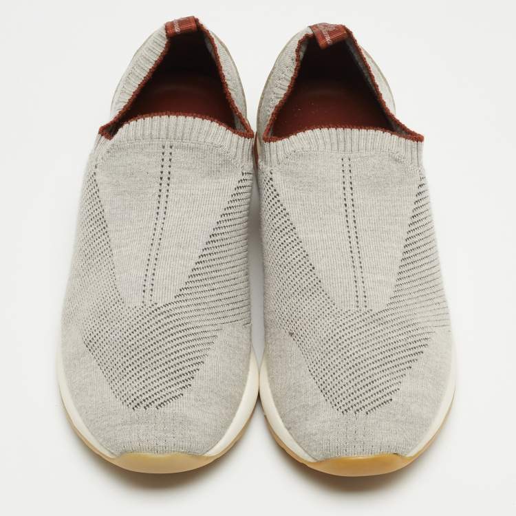 Pre Owned Loro Piana Grey Knit Fabric and Leather 360 LP Flexy Walk Sneakers Size 39
