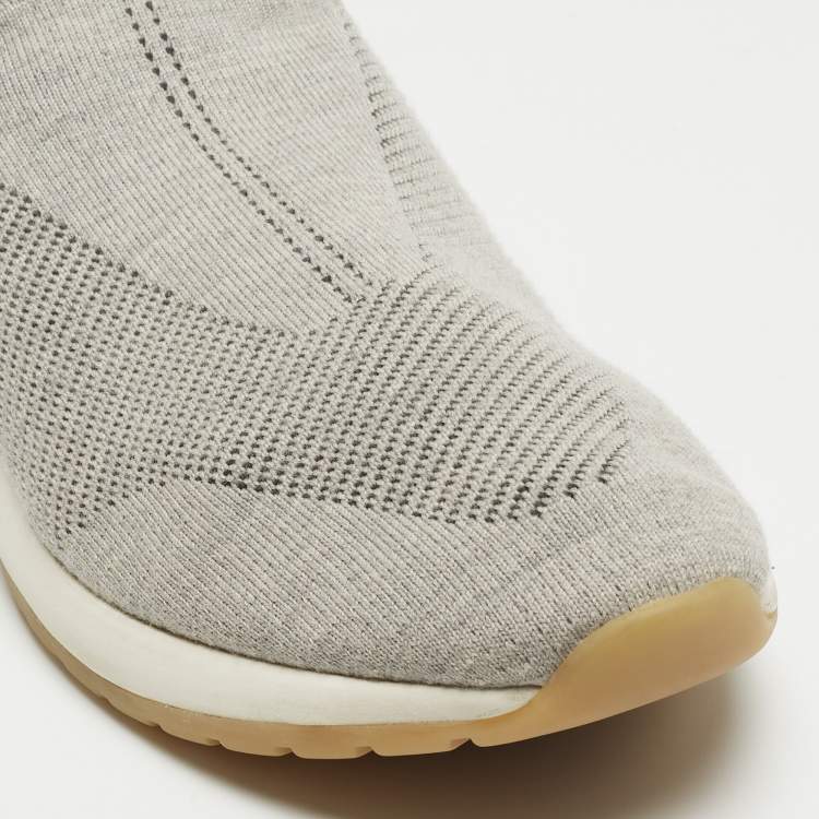 Pre Owned Loro Piana Grey Knit Fabric and Leather 360 LP Flexy Walk Sneakers Size 39