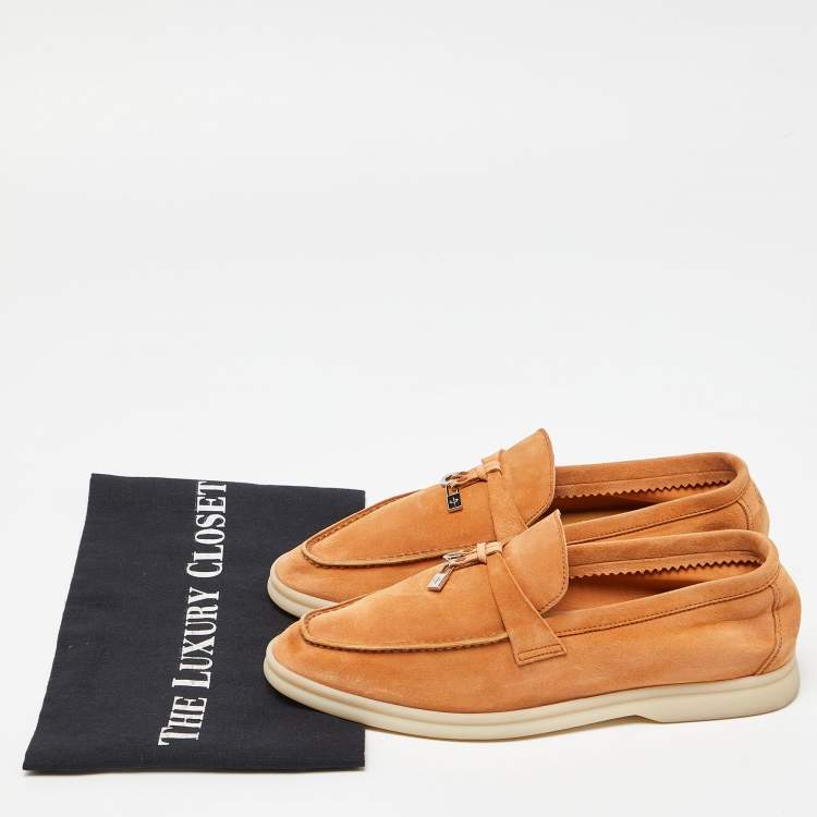 Pre Owned Loro Piana Orange Suede  Summer Charms Walk  Loafers Size 37