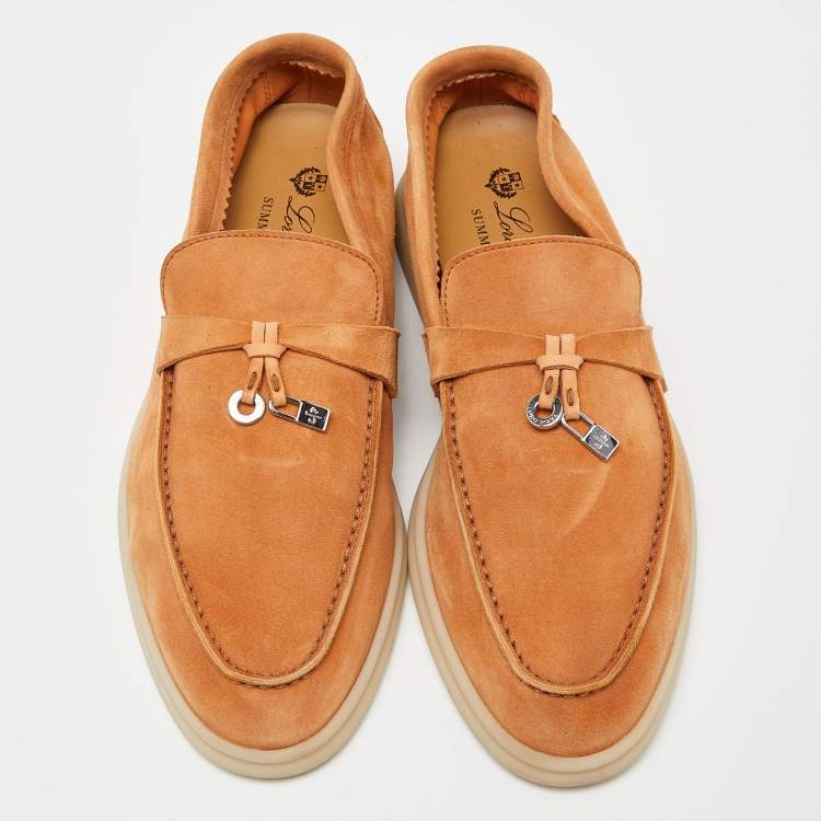 Pre Owned Loro Piana Orange Suede  Summer Charms Walk  Loafers Size 37