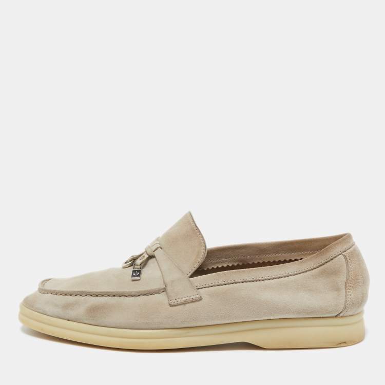 Pre Owned Loro Piana Light Grey Suede Summer Charms Walk Slip On Loafers Size 40