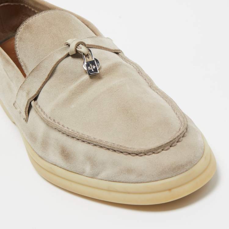 Pre Owned Loro Piana Light Grey Suede Summer Charms Walk Slip On Loafers Size 40