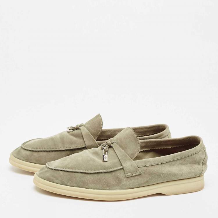 Pre Owned Loro Piana Grey Suede Summer Charms Walk Slip On Loafers Size 40