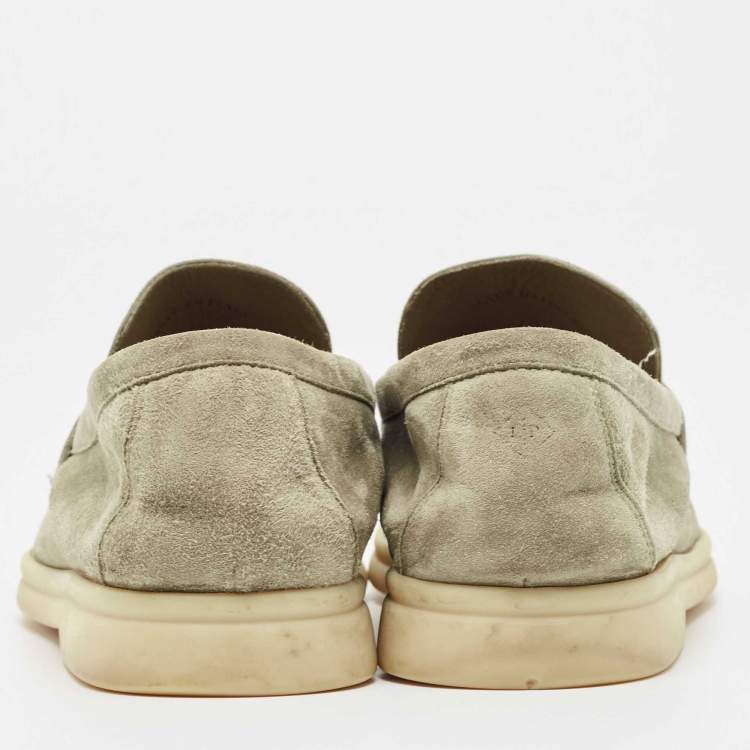 Pre Owned Loro Piana Grey Suede Summer Charms Walk Slip On Loafers Size 40