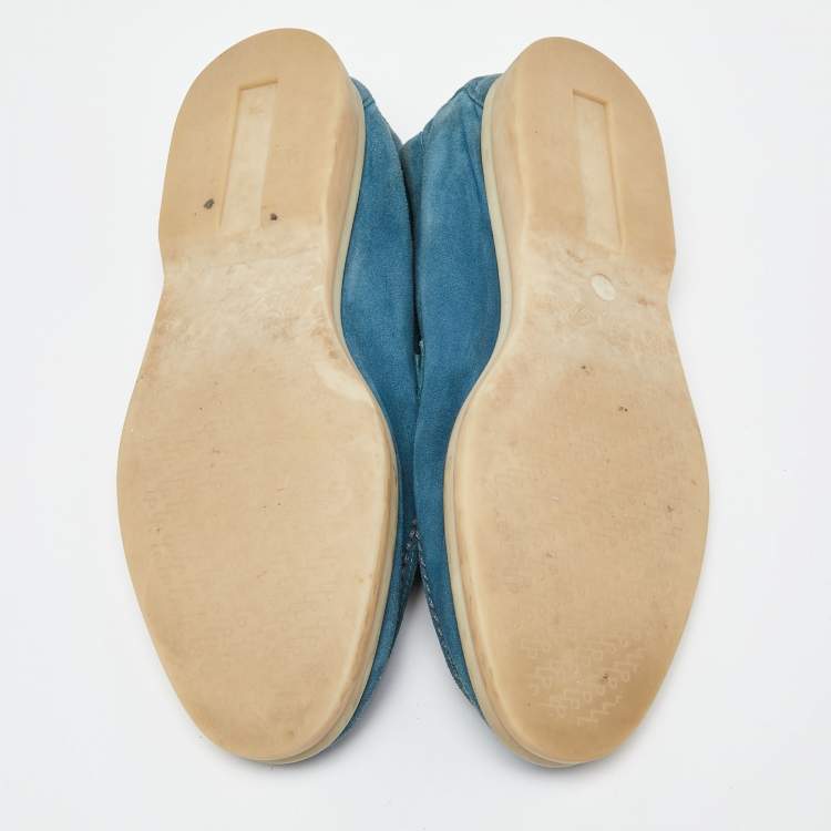 Pre Owned Loro Piana Teal Suede Summer Charms Walk Loafers Size 35