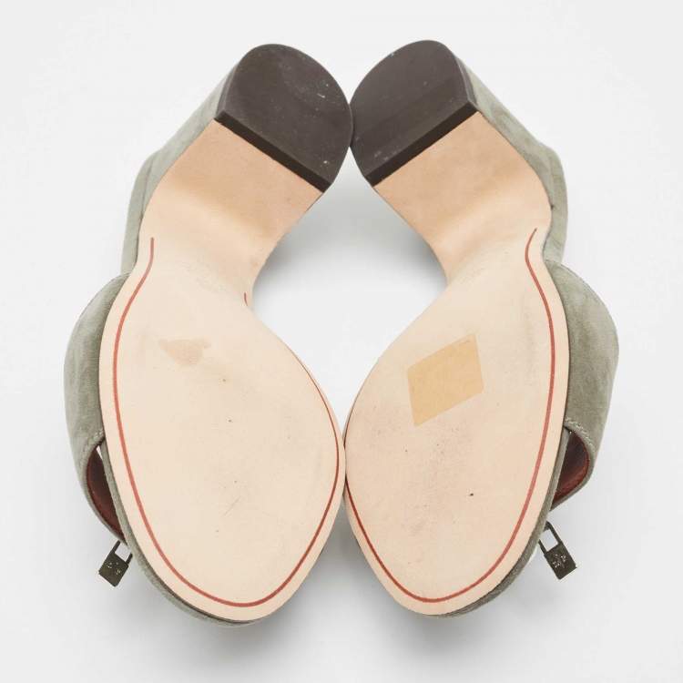 Pre Owned Loro Piana Grey Suede Summer Charms Block Heel Slide Sandals Size 36