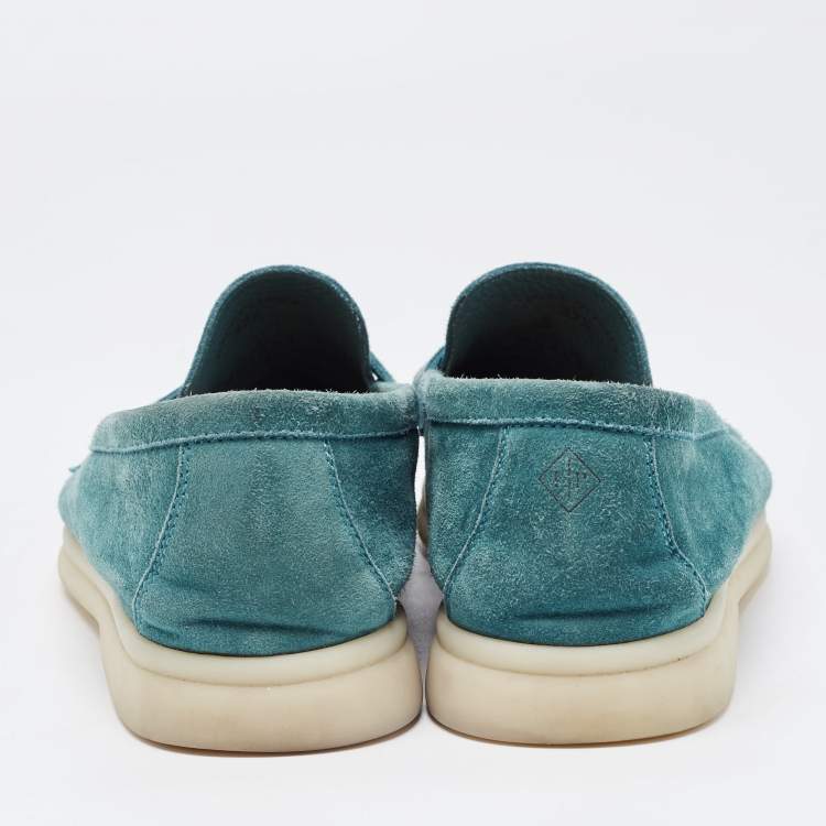 Pre Owned Loro Piana Green Suede Summer Charms Walk Slip On Loafers Size 37.5