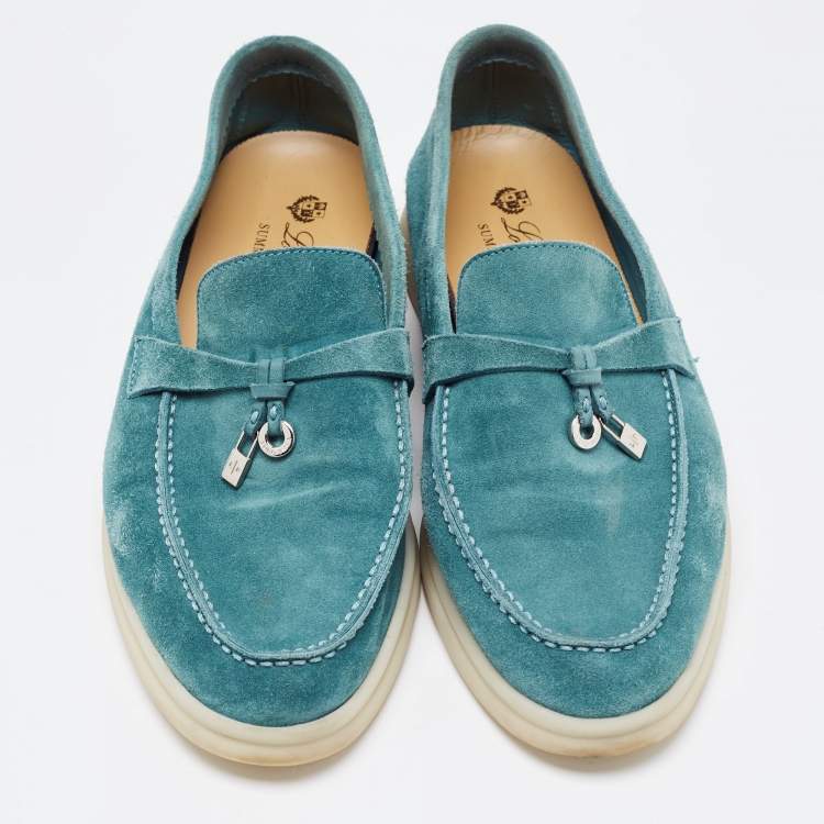 Pre Owned Loro Piana Green Suede Summer Charms Walk Slip On Loafers Size 37.5