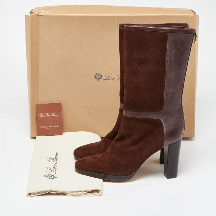 مملوكة مسبقًا Loro Piana Brown Suede and Leather Knee Length Boots Size 38.5