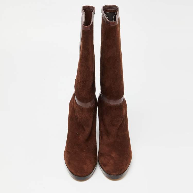 مملوكة مسبقًا Loro Piana Brown Suede and Leather Knee Length Boots Size 38.5