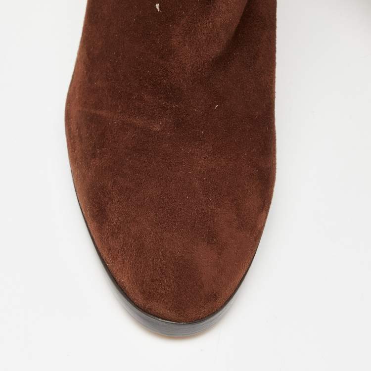 مملوكة مسبقًا Loro Piana Brown Suede and Leather Knee Length Boots Size 38.5
