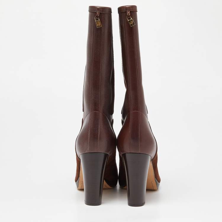 مملوكة مسبقًا Loro Piana Brown Suede and Leather Knee Length Boots Size 38.5