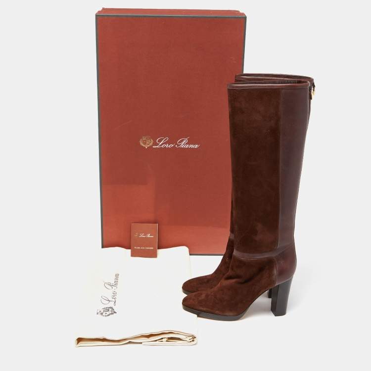 Pre Owned Loro Piana Brown Suede and Leather Knee Length Boots Size 36
