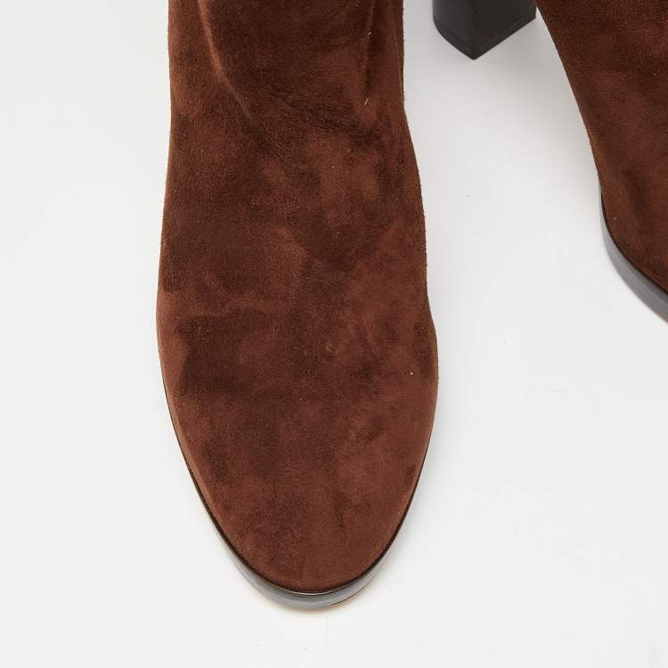 Pre Owned Loro Piana Brown Suede and Leather Knee Length Boots Size 36