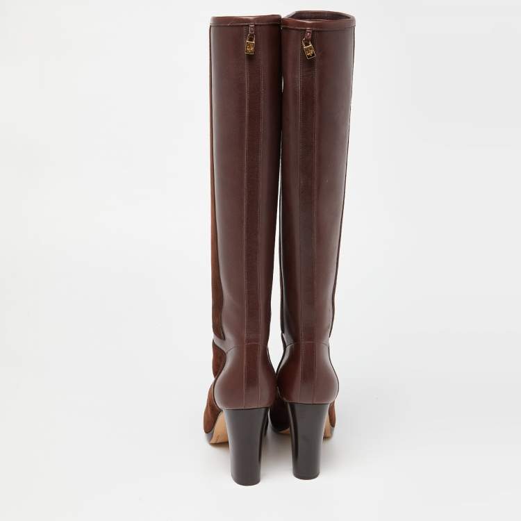Pre Owned Loro Piana Brown Suede and Leather Knee Length Boots Size 36