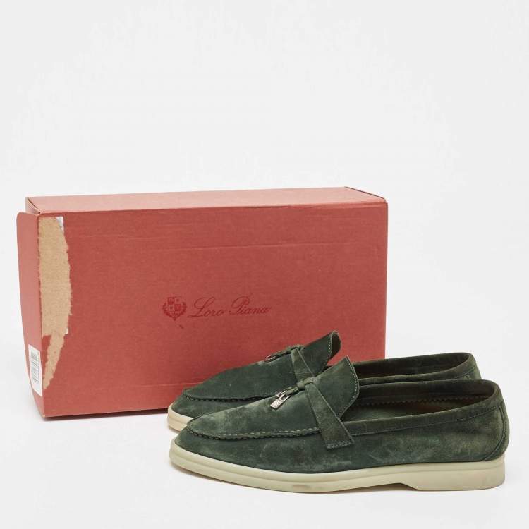 Pre Owned Loro Piana Green Suede Summer Charms Walk  Loafers Size 39