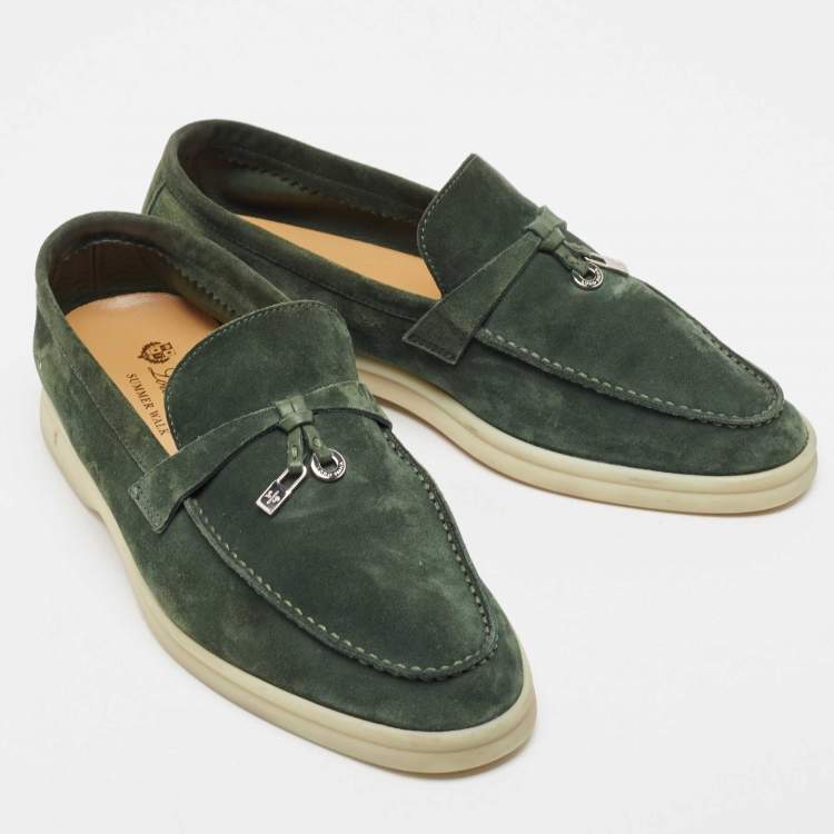 Pre Owned Loro Piana Green Suede Summer Charms Walk  Loafers Size 39