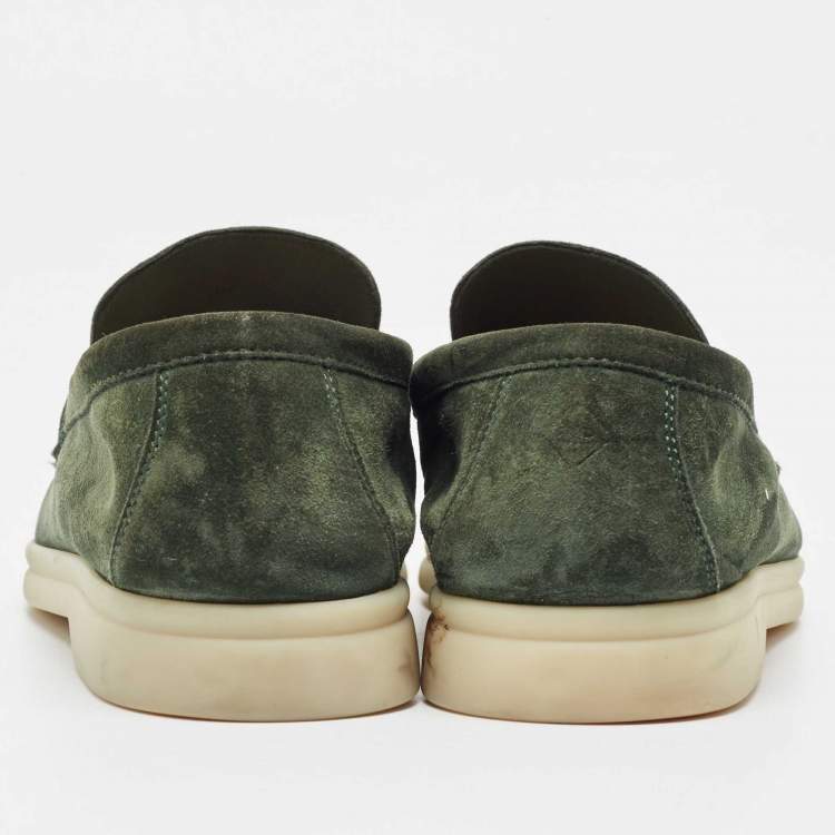 Pre Owned Loro Piana Green Suede Summer Charms Walk  Loafers Size 39