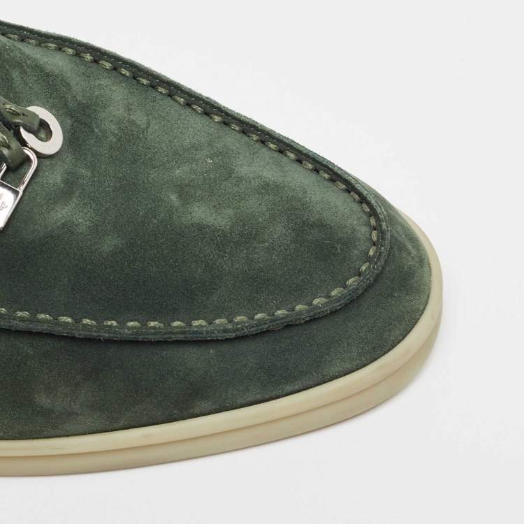 Pre Owned Loro Piana Green Suede Summer Charms Walk  Loafers Size 39