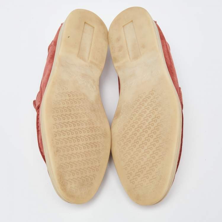 Pre Owned Loro Piana Coral Red Suede Summer Charms Walk Loafers Size 36.5