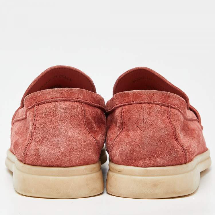 Pre Owned Loro Piana Coral Red Suede Summer Charms Walk Loafers Size 36.5