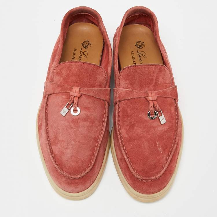 Pre Owned Loro Piana Coral Red Suede Summer Charms Walk Loafers Size 36.5